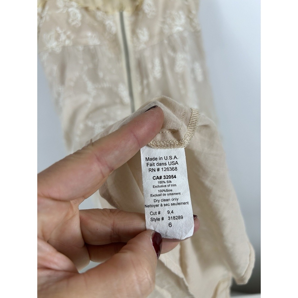 Anthropologie Left of Center Embroidered Ruffle Double Lined Silk Dress Sz 6 - Picture 6 of 8